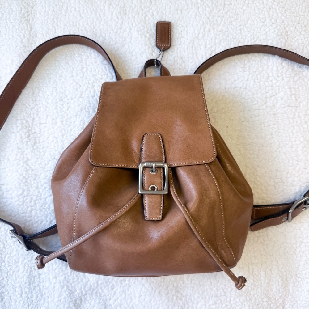 Coach Vintage Y2K Tan Leather Legacy Drawstring Small Flap Backpack 9569 EUC
